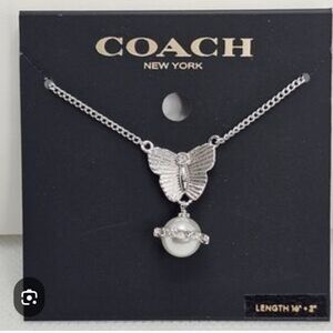 Coach Silver Butterfly Necklace with Pearl Accent Nwt And Dustbag $178 Retail